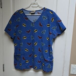 Justice League Plus Size XXL Blue Nurse Scrub Top Batman Wonder Eoman Superman